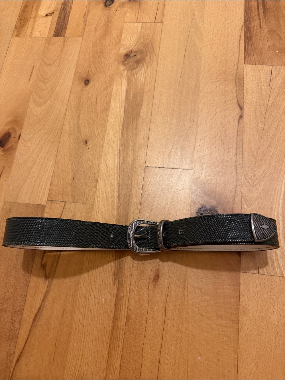 Olive Green Textured Leather Women’s Belt with Silver Buckle